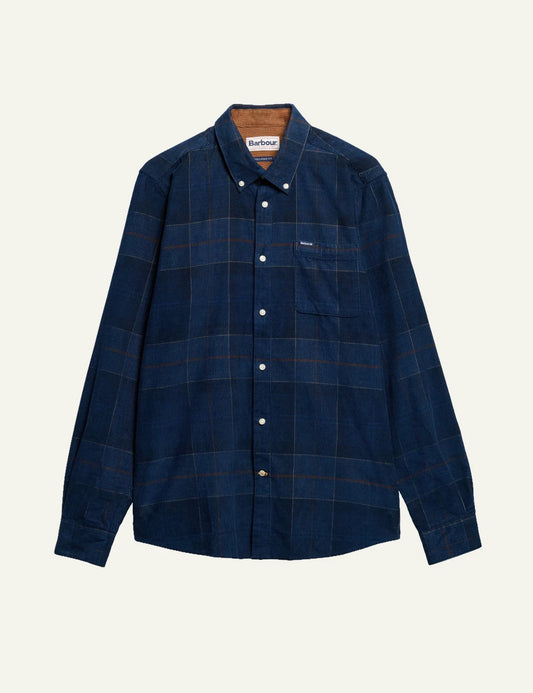 Barbour men's navy blue tartan cotton long sleeve shirt