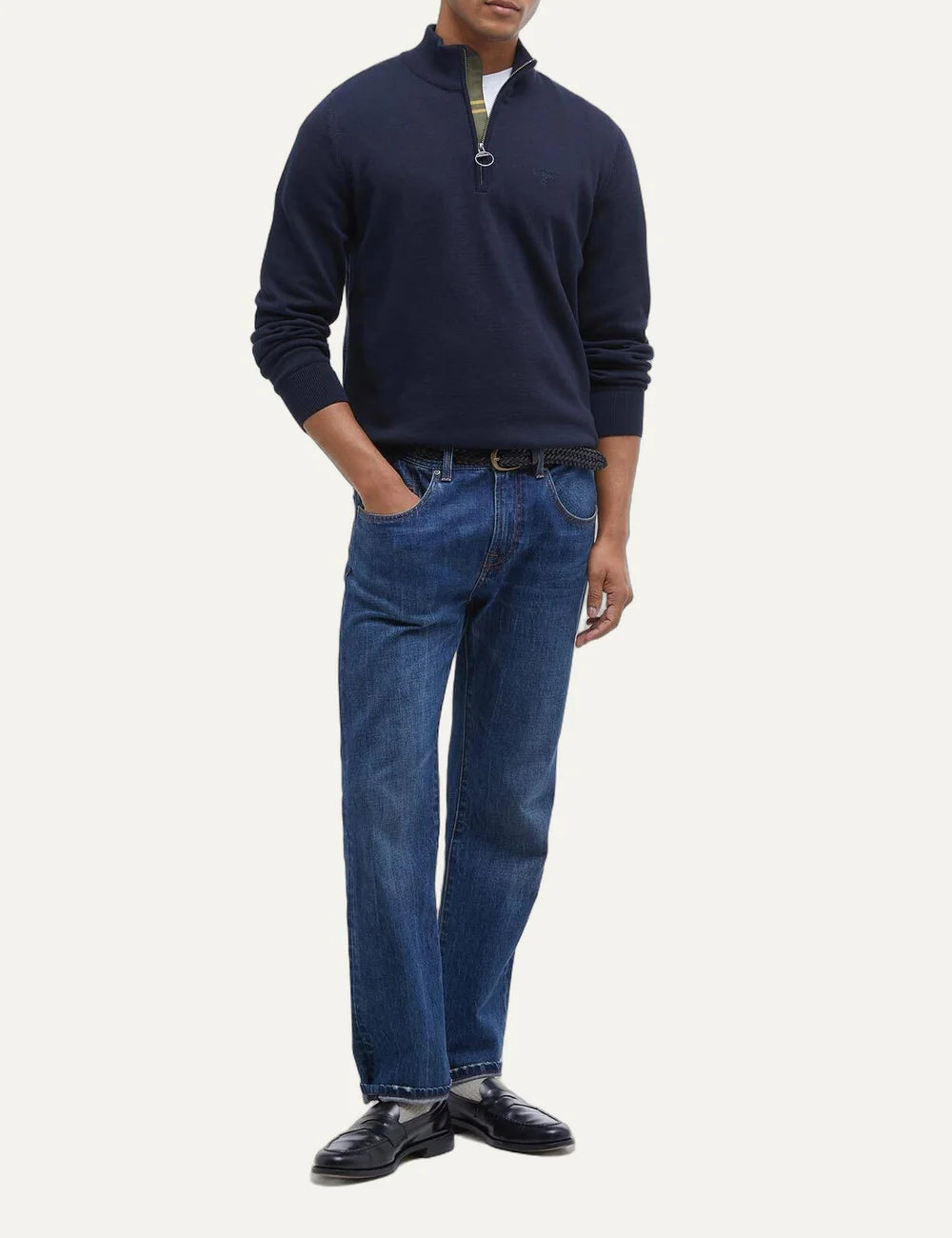 Barbour men's navy cotton quarter zip jumper full body