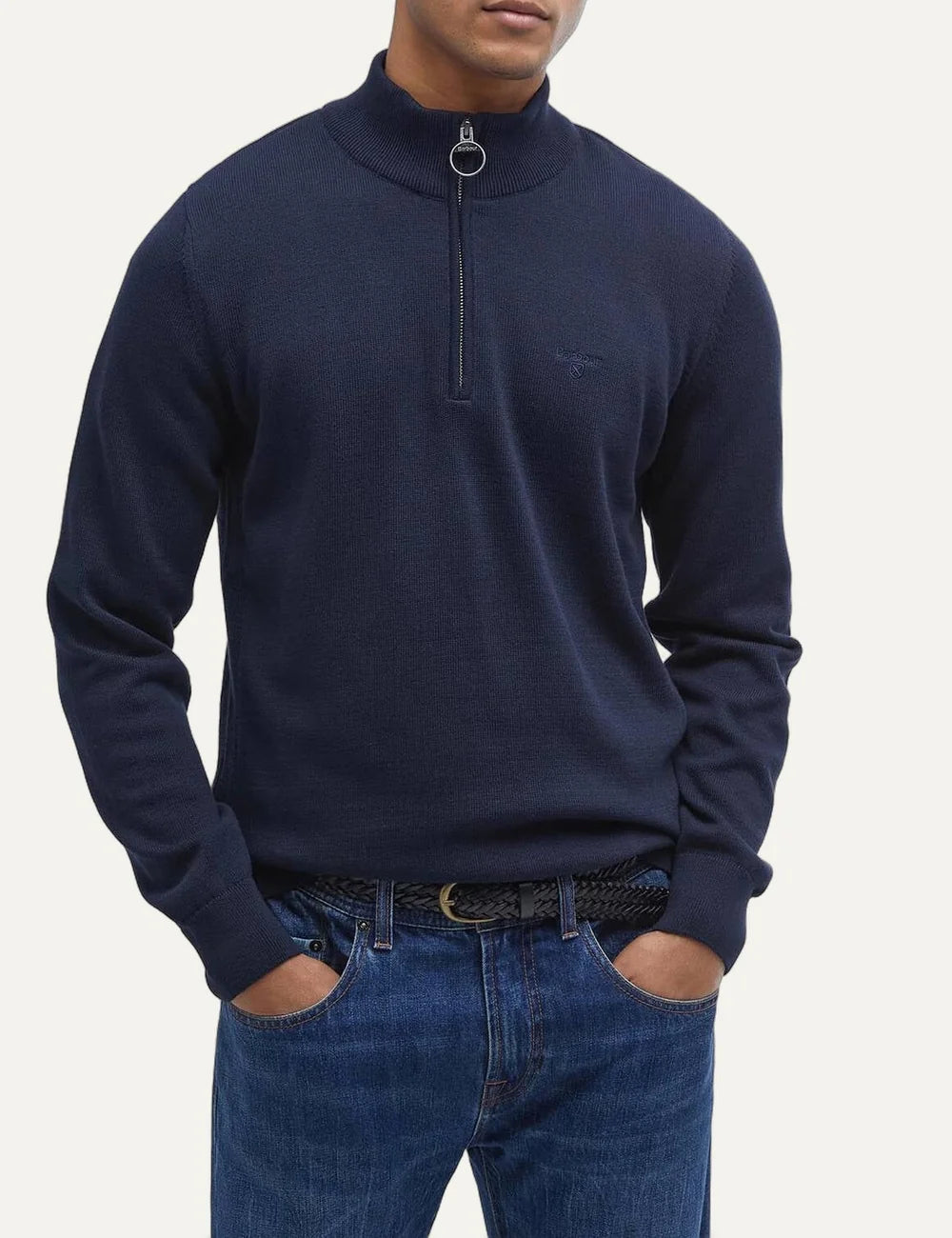 Barbour men's navy cotton quarter zip jumper model