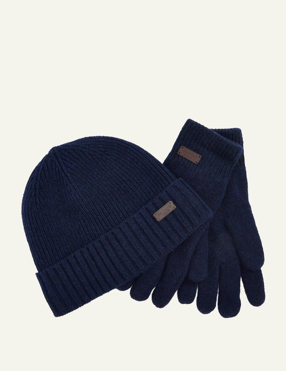 Barbour men's navy wool blend beanie and gloves gift set