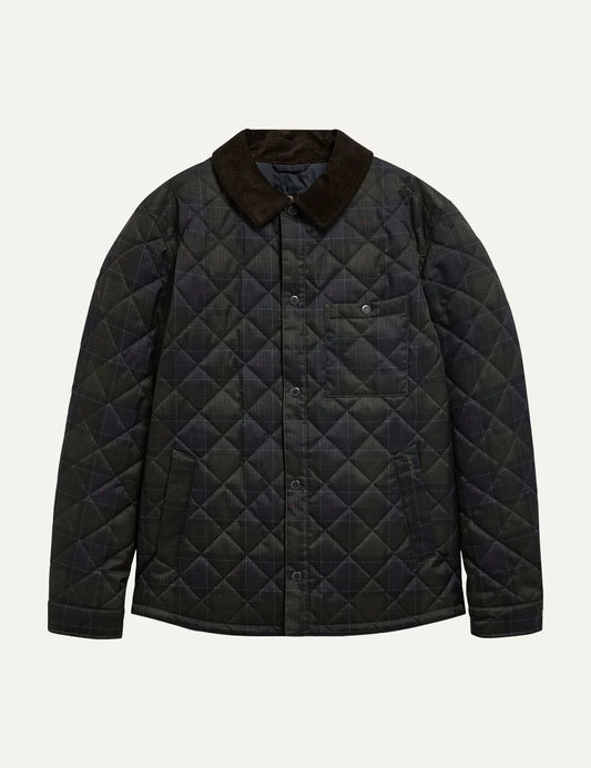 Barbour men's quilted tartan jacket with corduroy collar and stud fastening