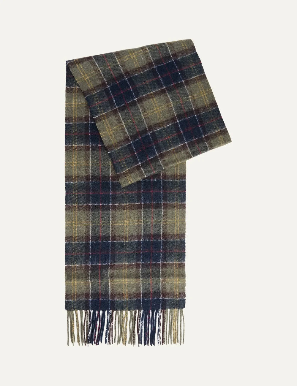 Barbour men's tartan wool scarf and knitted gloves gift set in green full