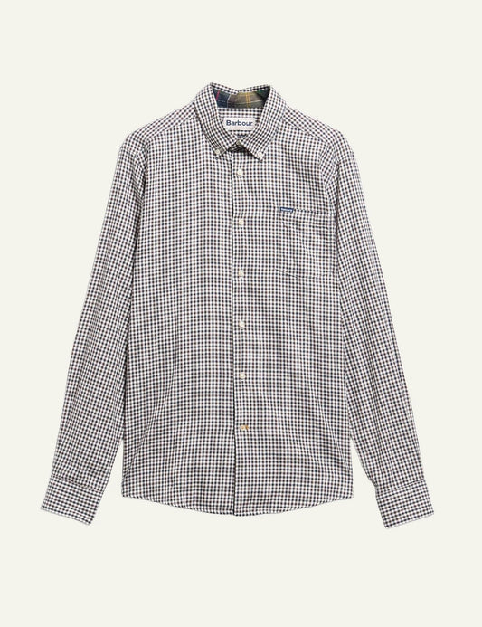 Barbour men's white and brown gingham cotton long sleeve shirt