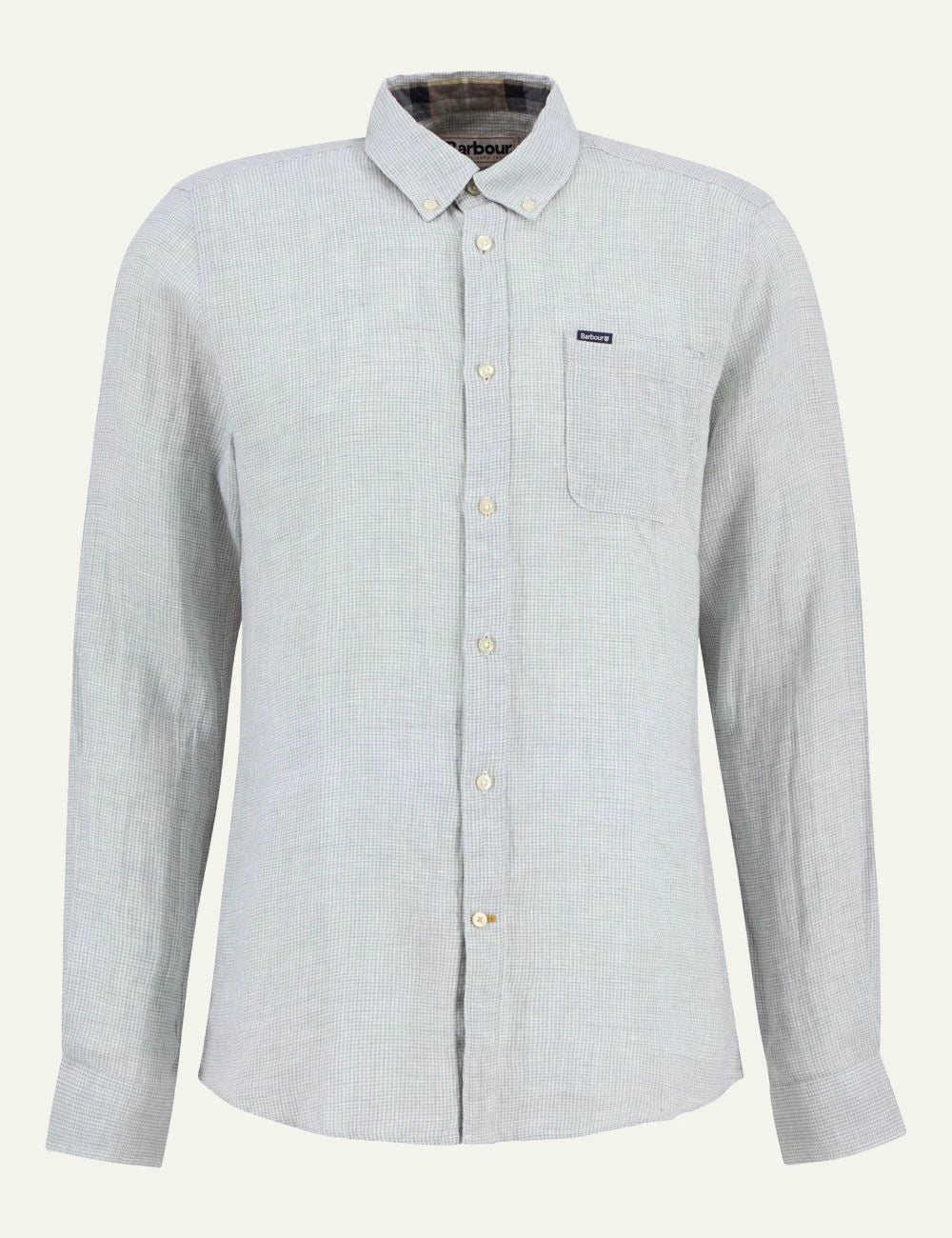 barbour micro check shirt light blue long sleeve front flat view