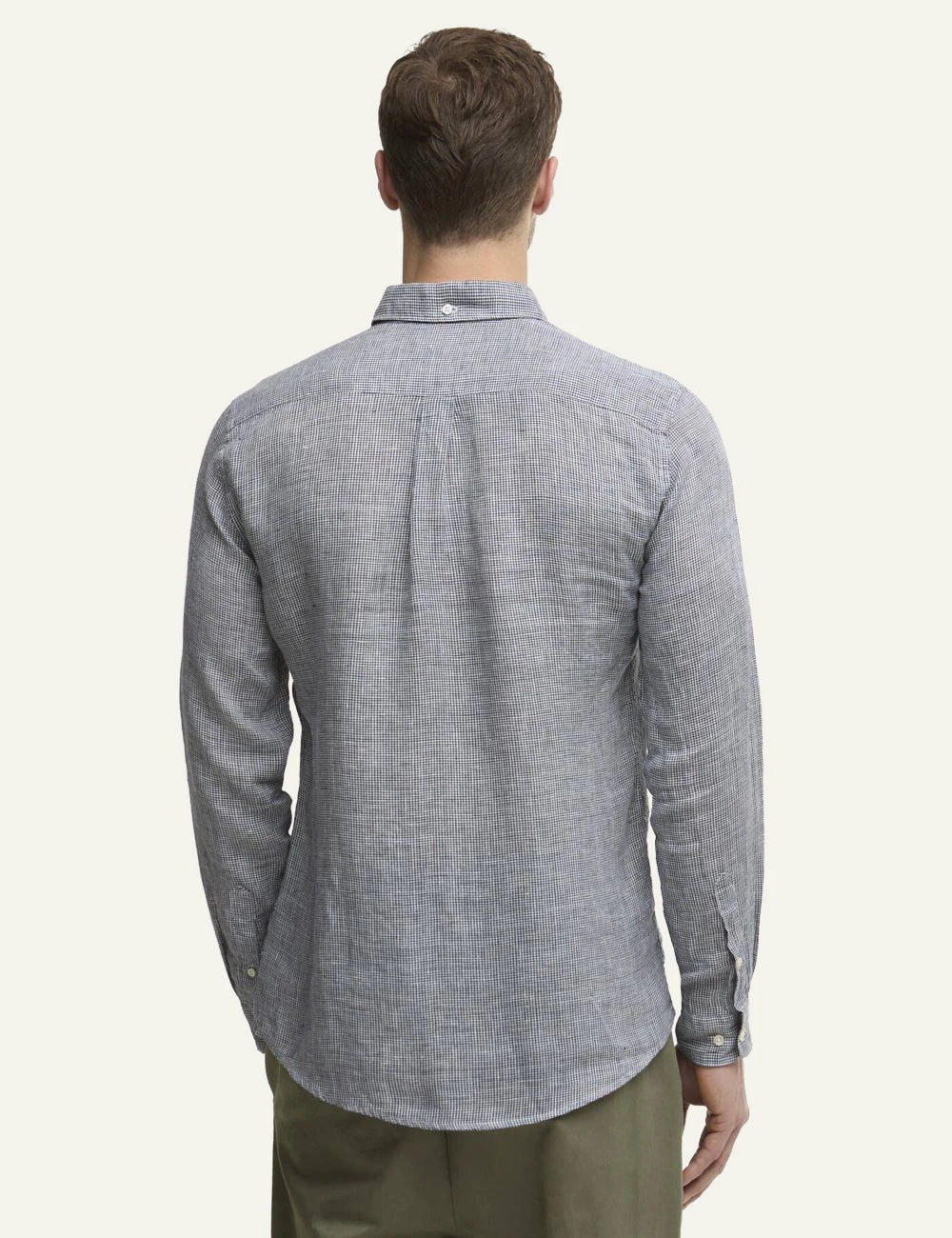 barbour micro check shirt navy long sleeve back model view