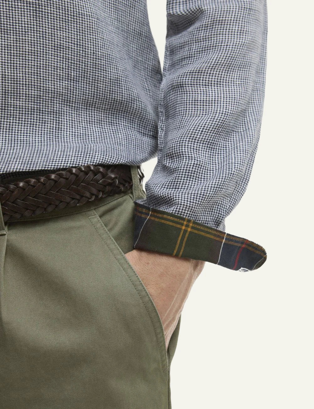 barbour micro check shirt navy long sleeve detail view