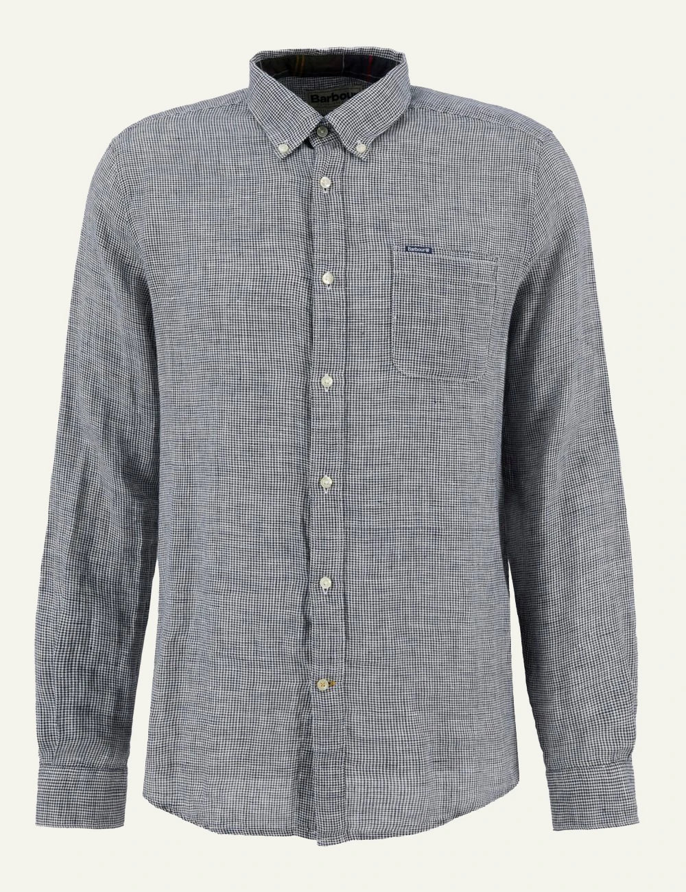 barbour micro check shirt navy long sleeve front flat view