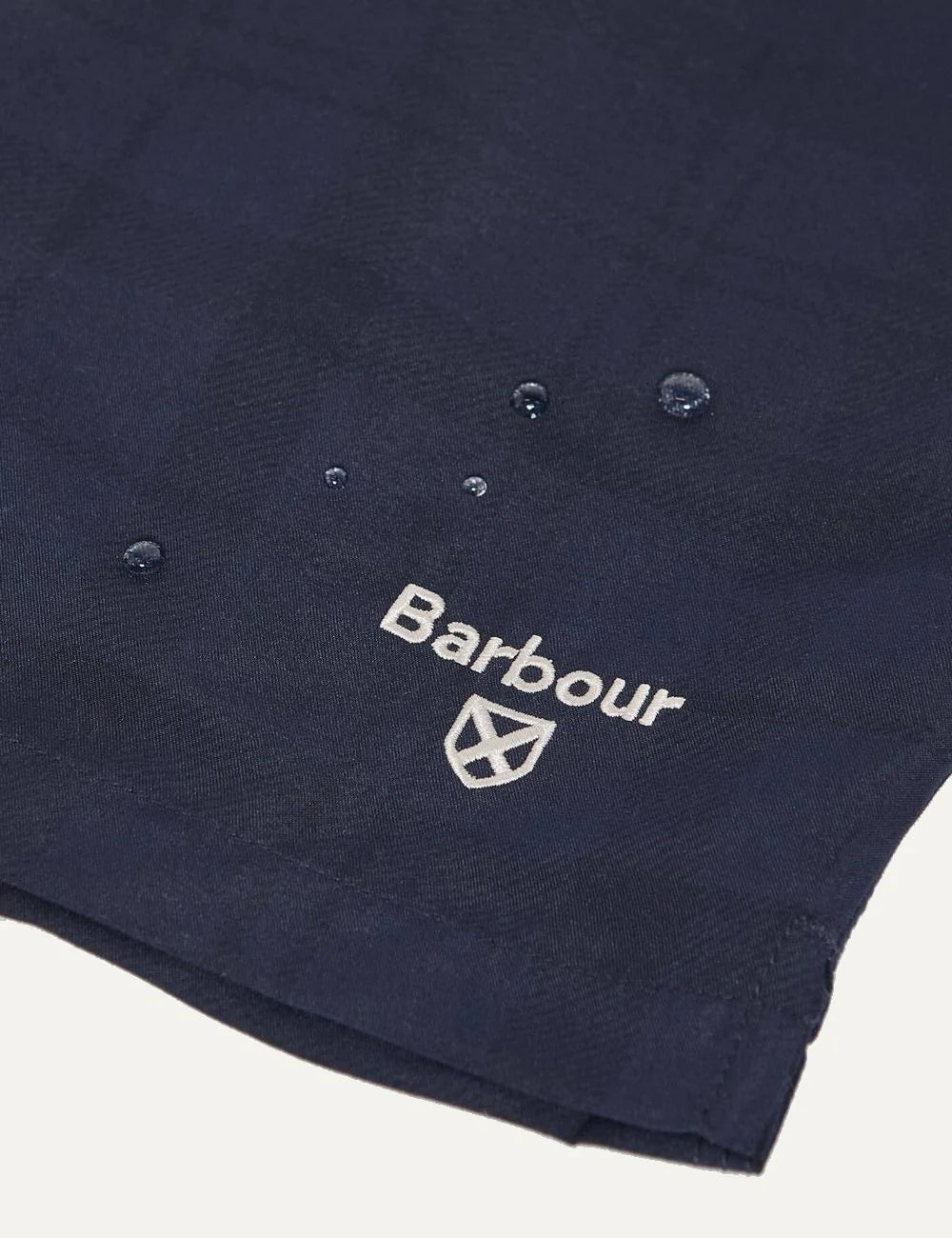 Barbour swim shorts navy water reactive drawstring waist detail view