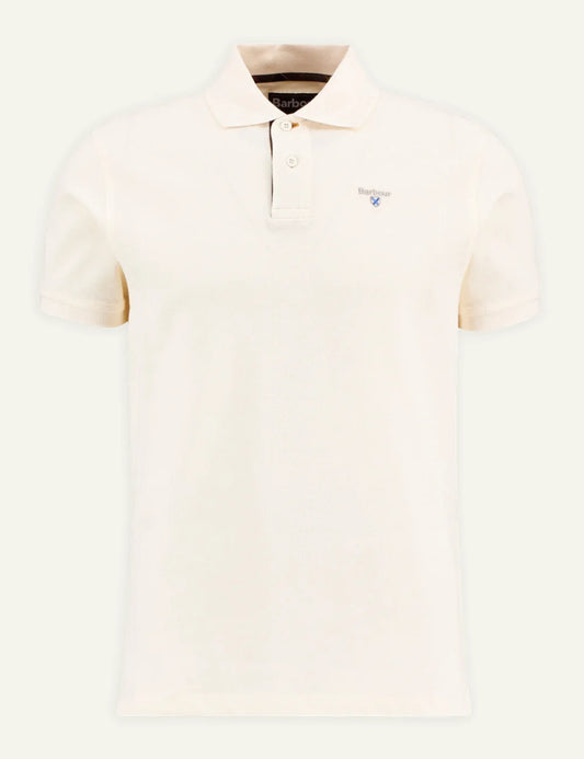 barbour pique polo shirt cream front flat view