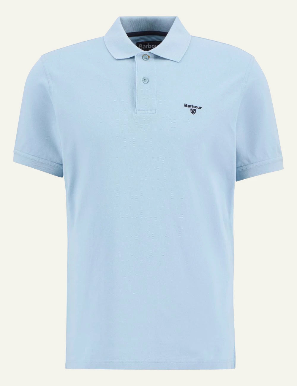 barbour pique polo shirt light blue front flat view
