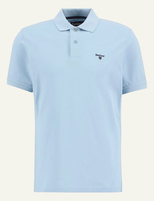 barbour pique polo shirt light blue front flat view