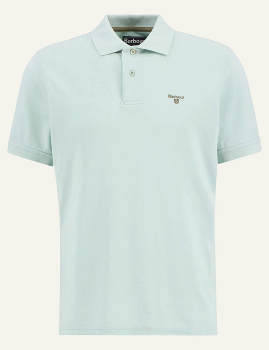 barbour pique polo shirt mint green front flat view
