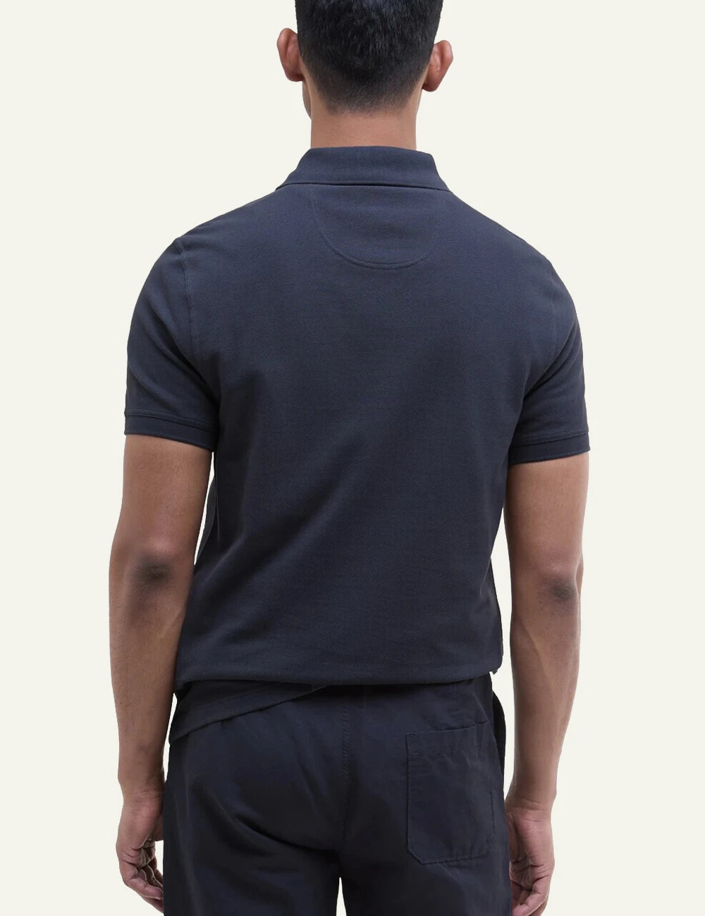 barbour pique polo shirt navy back view
