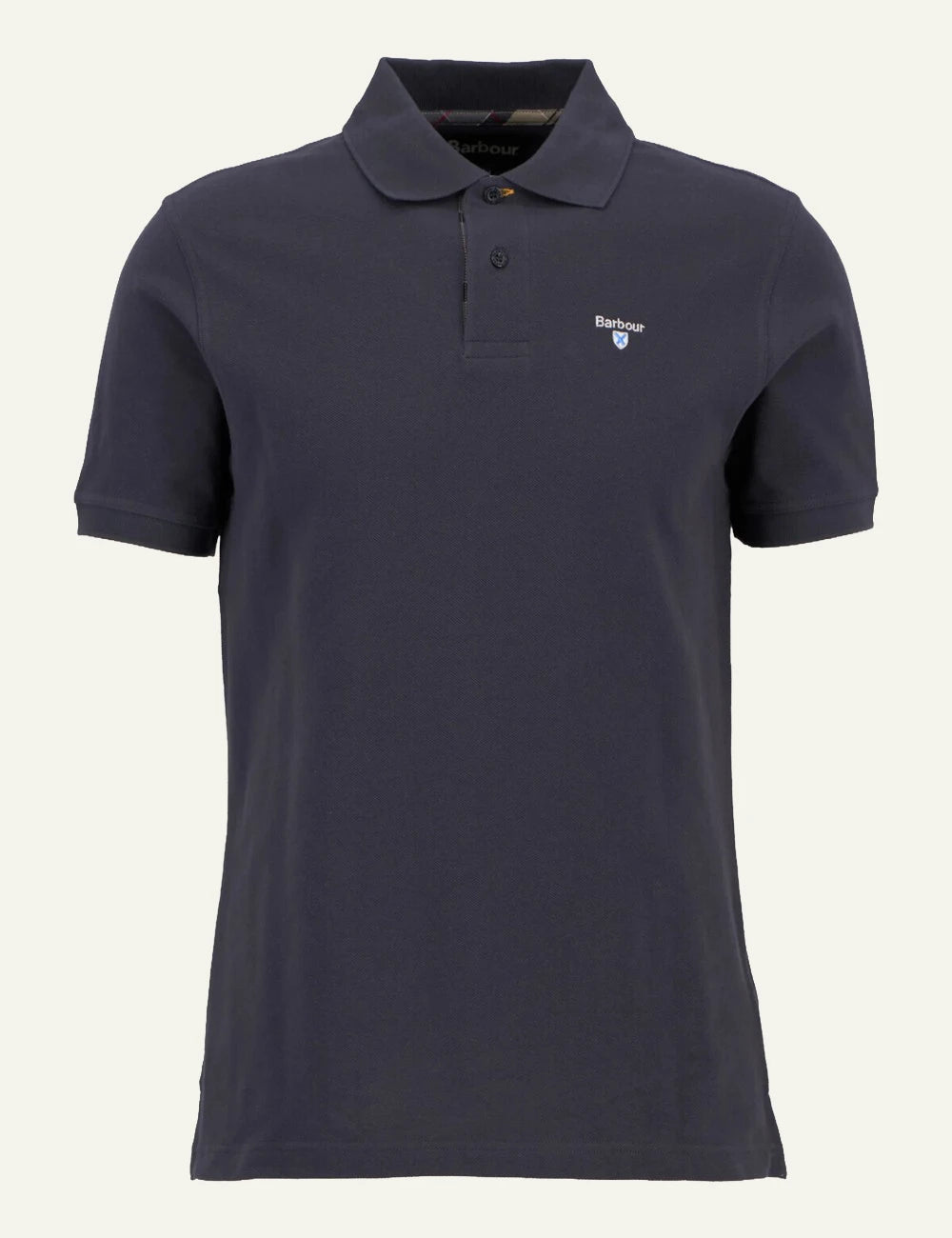 barbour pique polo shirt navy front flat view