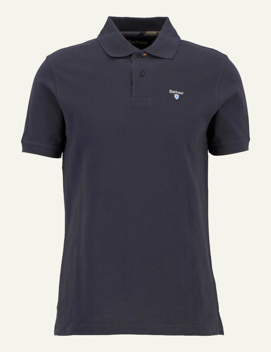 barbour pique polo shirt navy front flat view