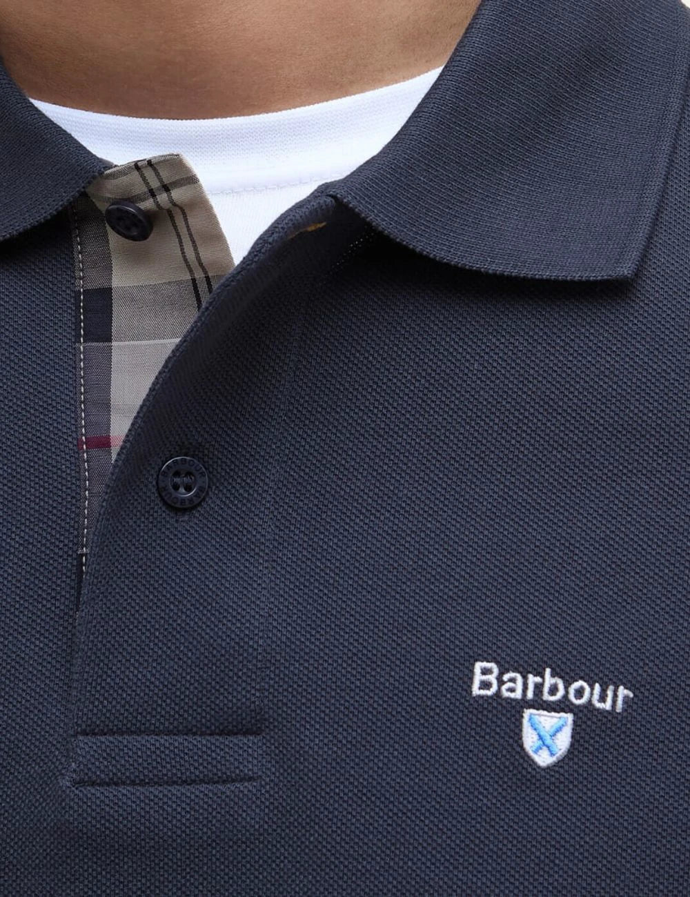 barbour pique polo shirt navy front detail logo view