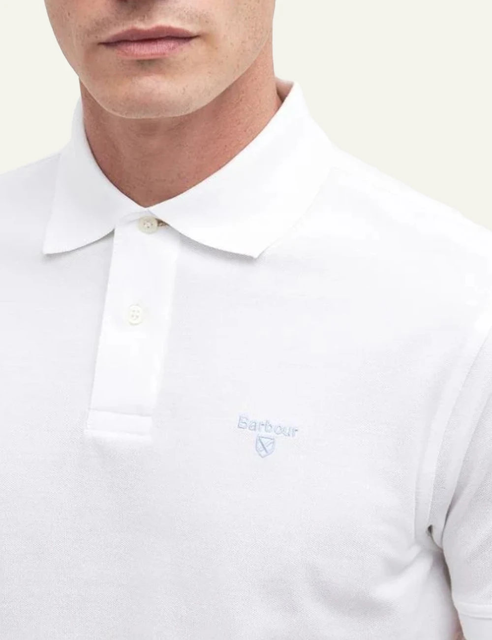 barbour pique polo shirt white front logo view