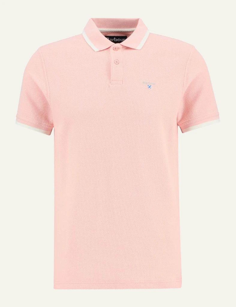 Barbour Ferriby polo silver pink cotton pique logo chest front view