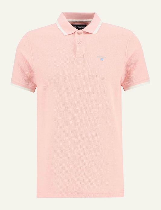 Barbour Ferriby polo silver pink cotton pique logo chest front view