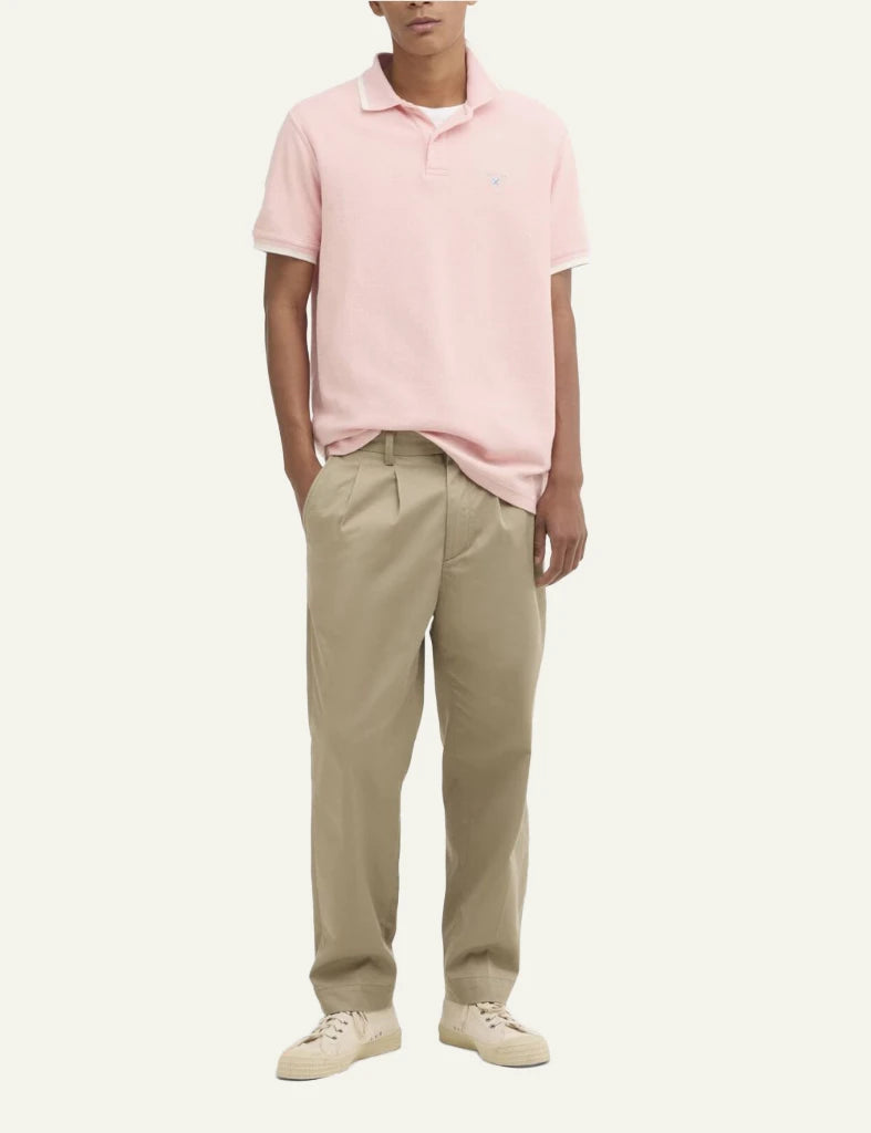 Barbour Ferriby polo silver pink cotton pique logo chest front full body view