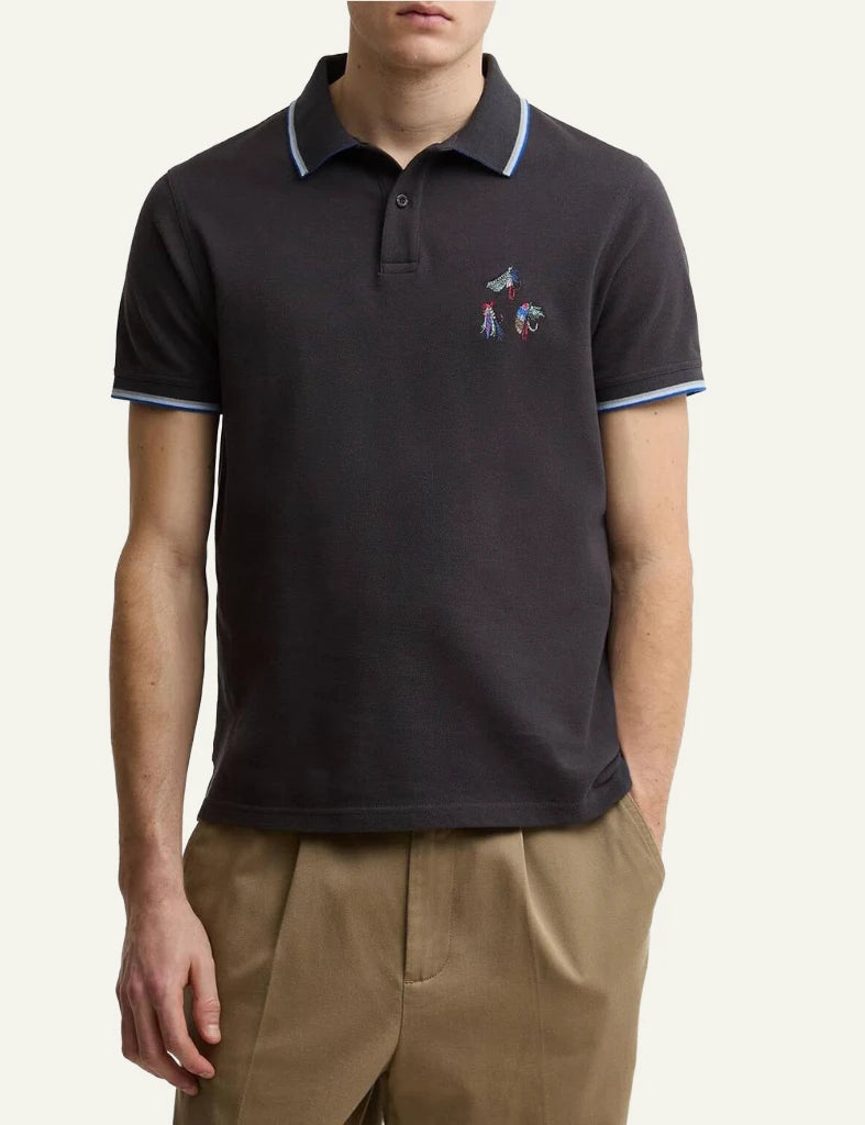 Barbour Lure polo dark navy cotton embroidered lure chest front model view