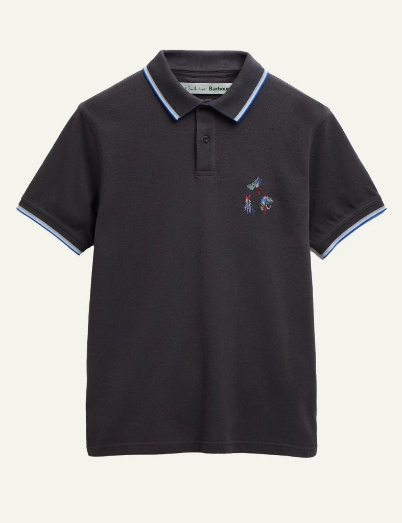 Barbour Lure polo dark navy cotton embroidered lure chest front view