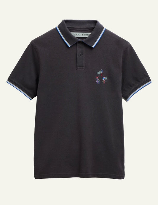 Barbour Lure polo dark navy cotton embroidered lure chest front view