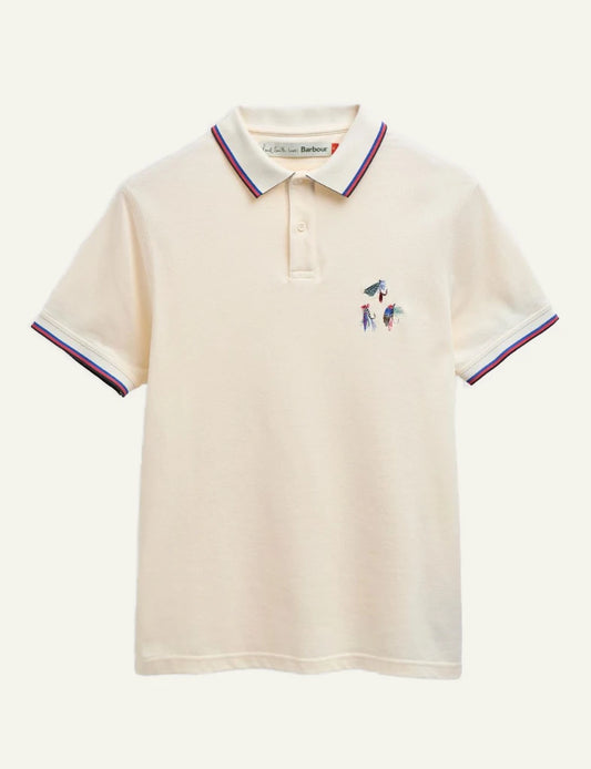 Barbour Lure polo white cotton embroidered lure detail front view