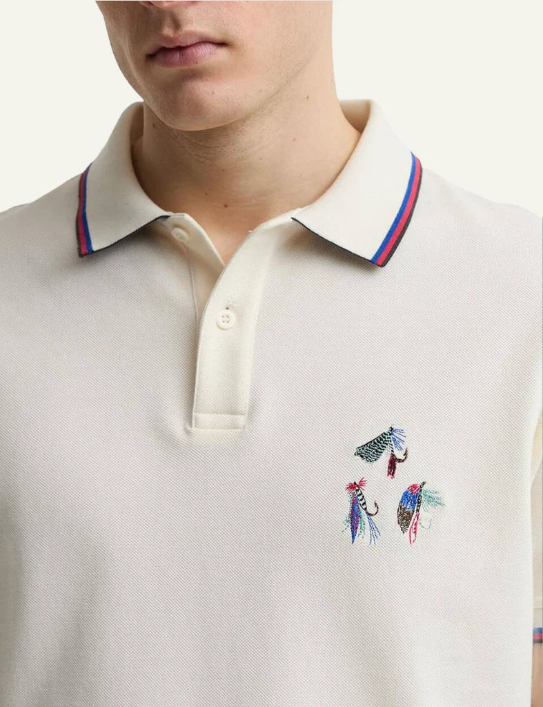 Barbour Lure polo white cotton embroidered lure detail front detail view