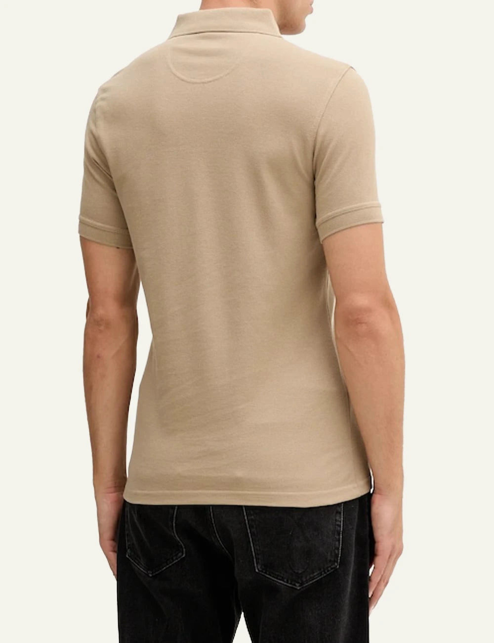 Barbour polo shirt beige cotton regular fit short sleeve logo chest model back model view
