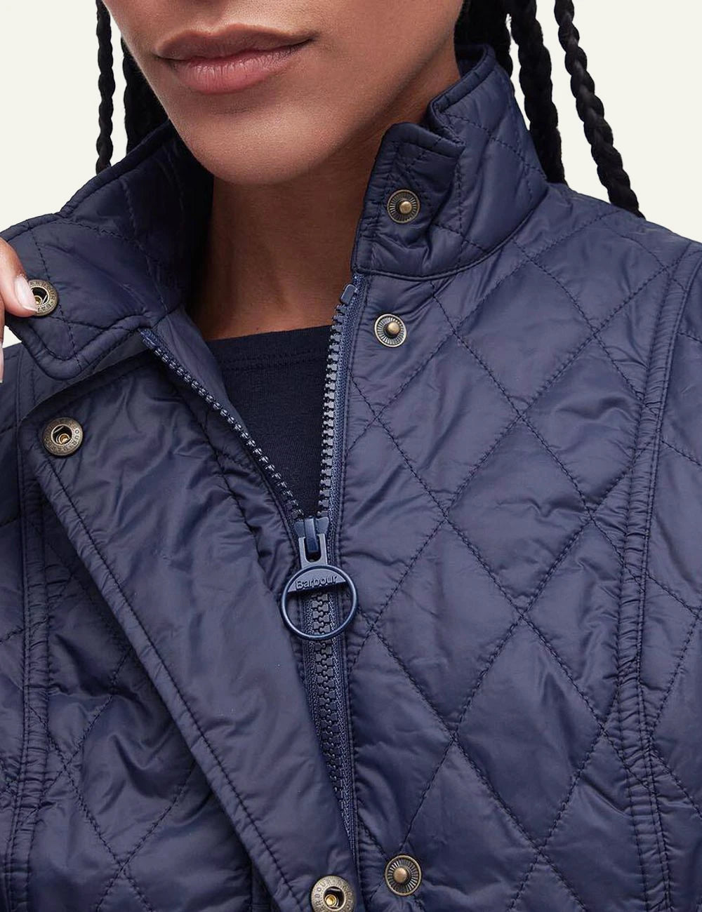 barbour quilted gilet navy diamond quilt detail view