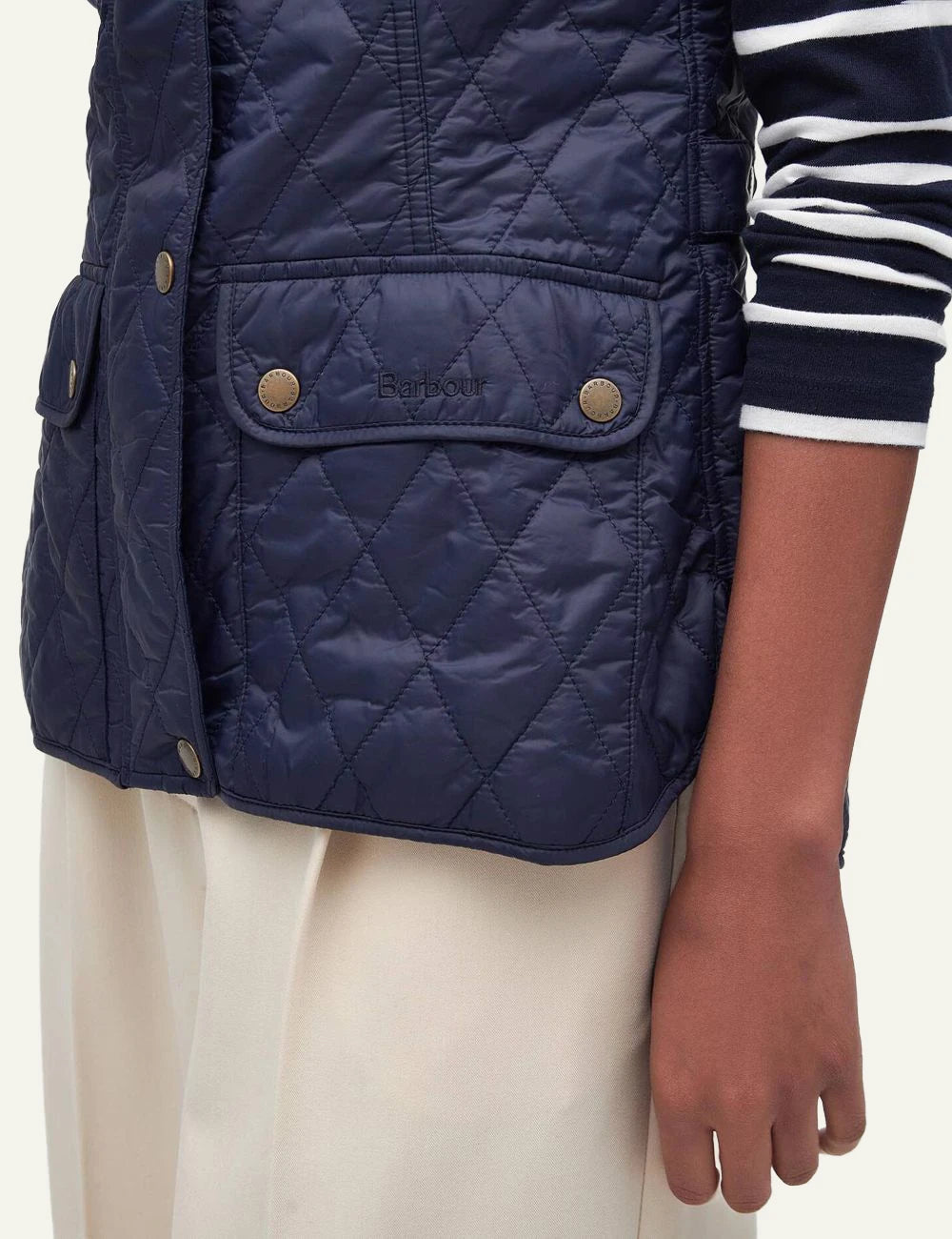 barbour quilted gilet navy diamond quilt front detail view