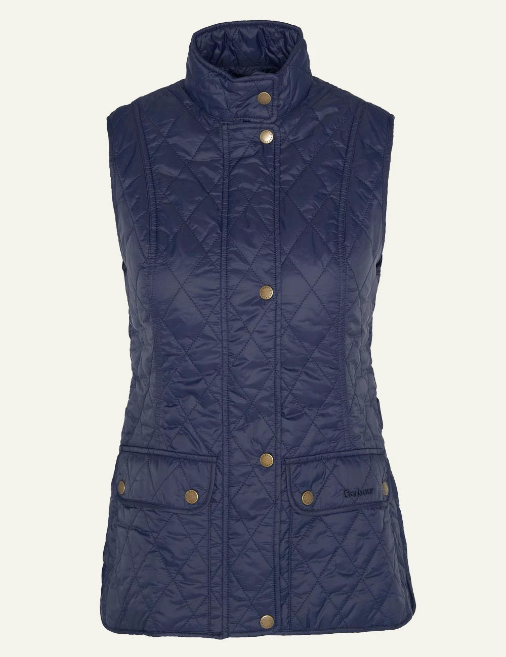 barbour quilted gilet navy diamond quilt front flat view