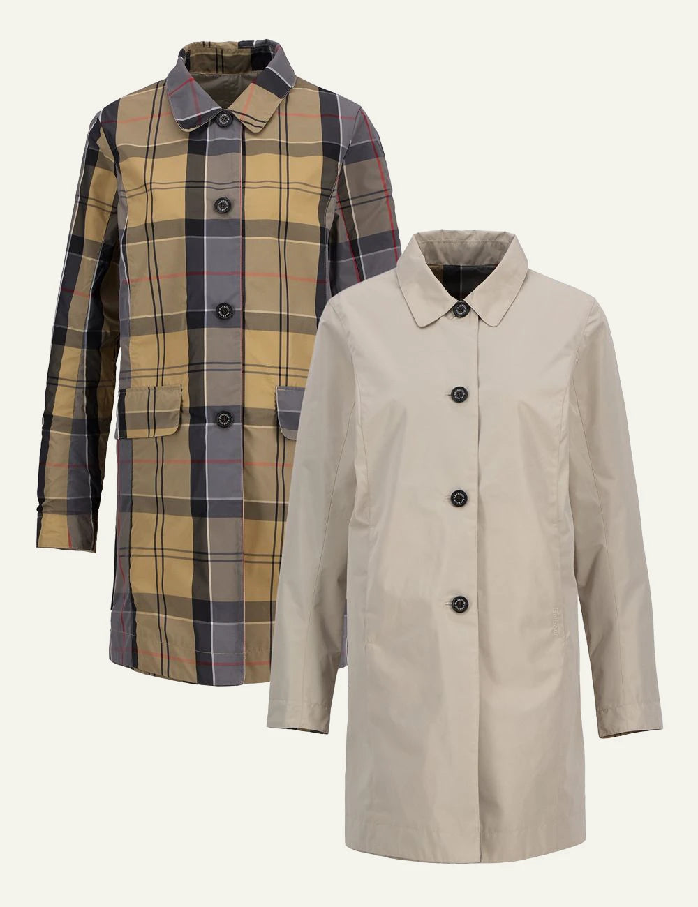 barbour reversible coat beige tartan jacket front flat view