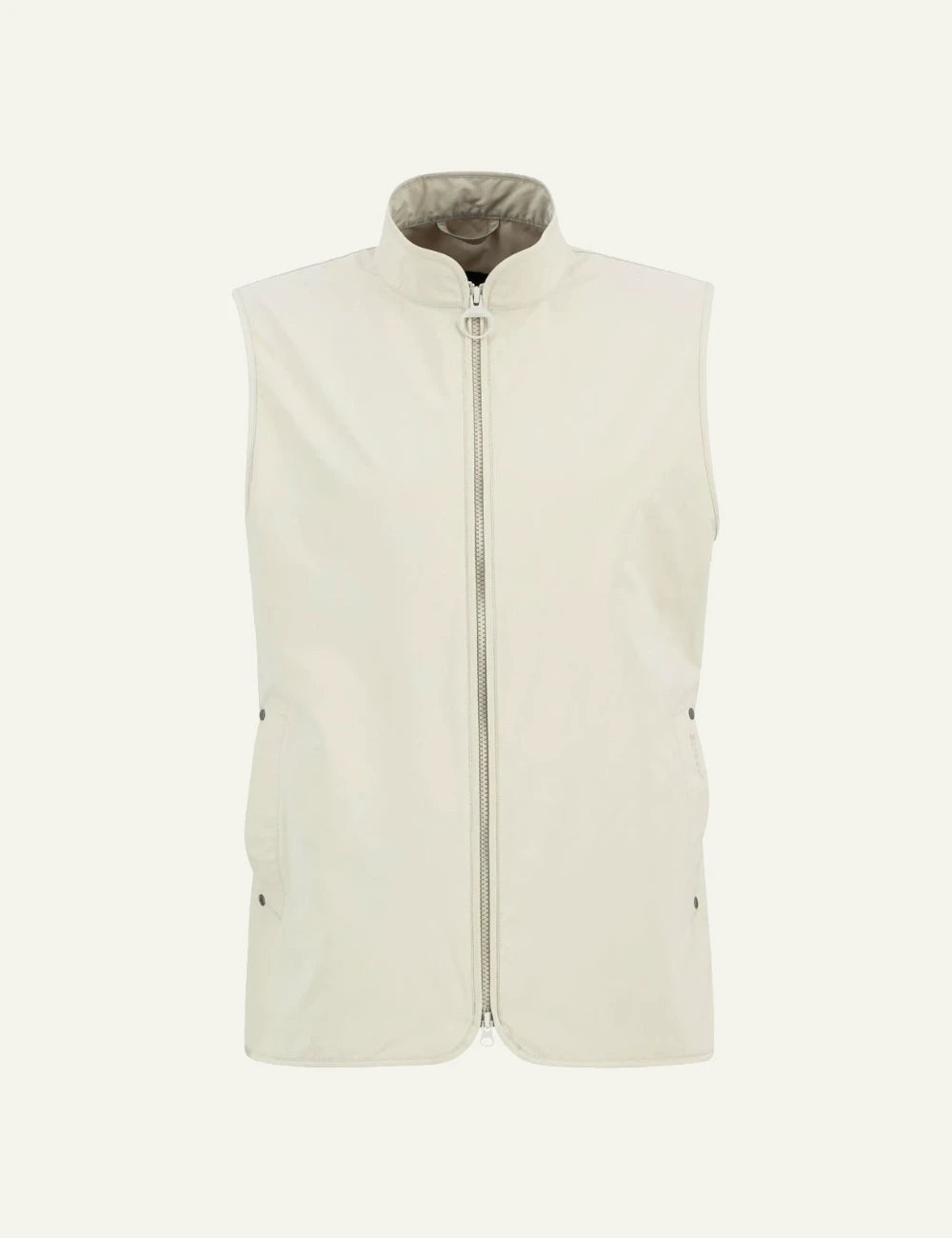 barbour stonedale gilet cream sleeveless zip front minimalist front view