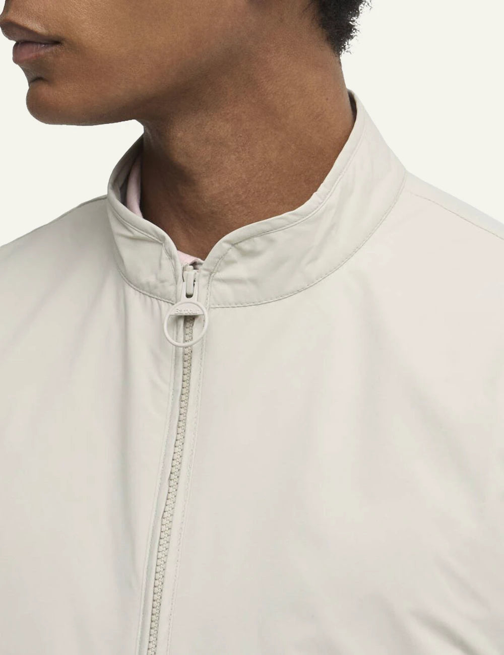 barbour stonedale gilet cream sleeveless zip front minimalist front detail view