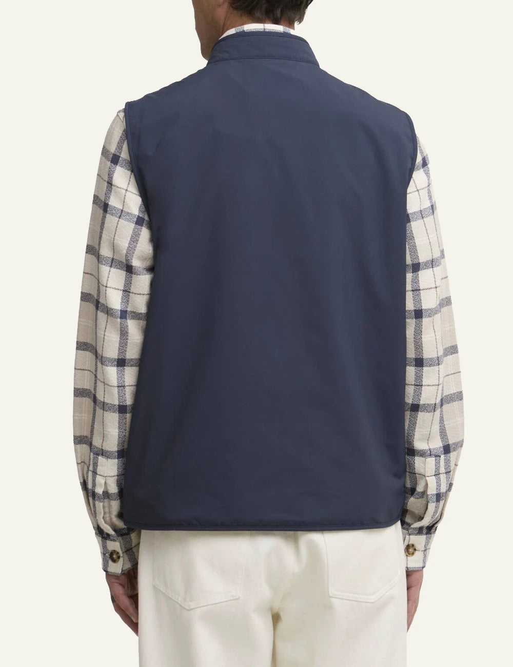 barbour stonedale gilet navy sleeveless zip front minimalist back view