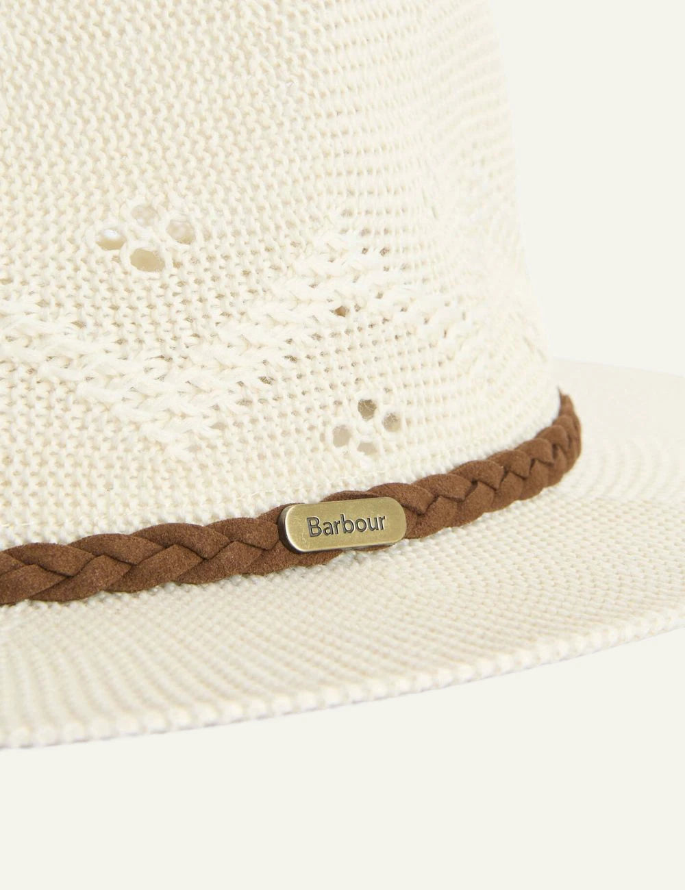 barbour straw hat cream braided band detail view