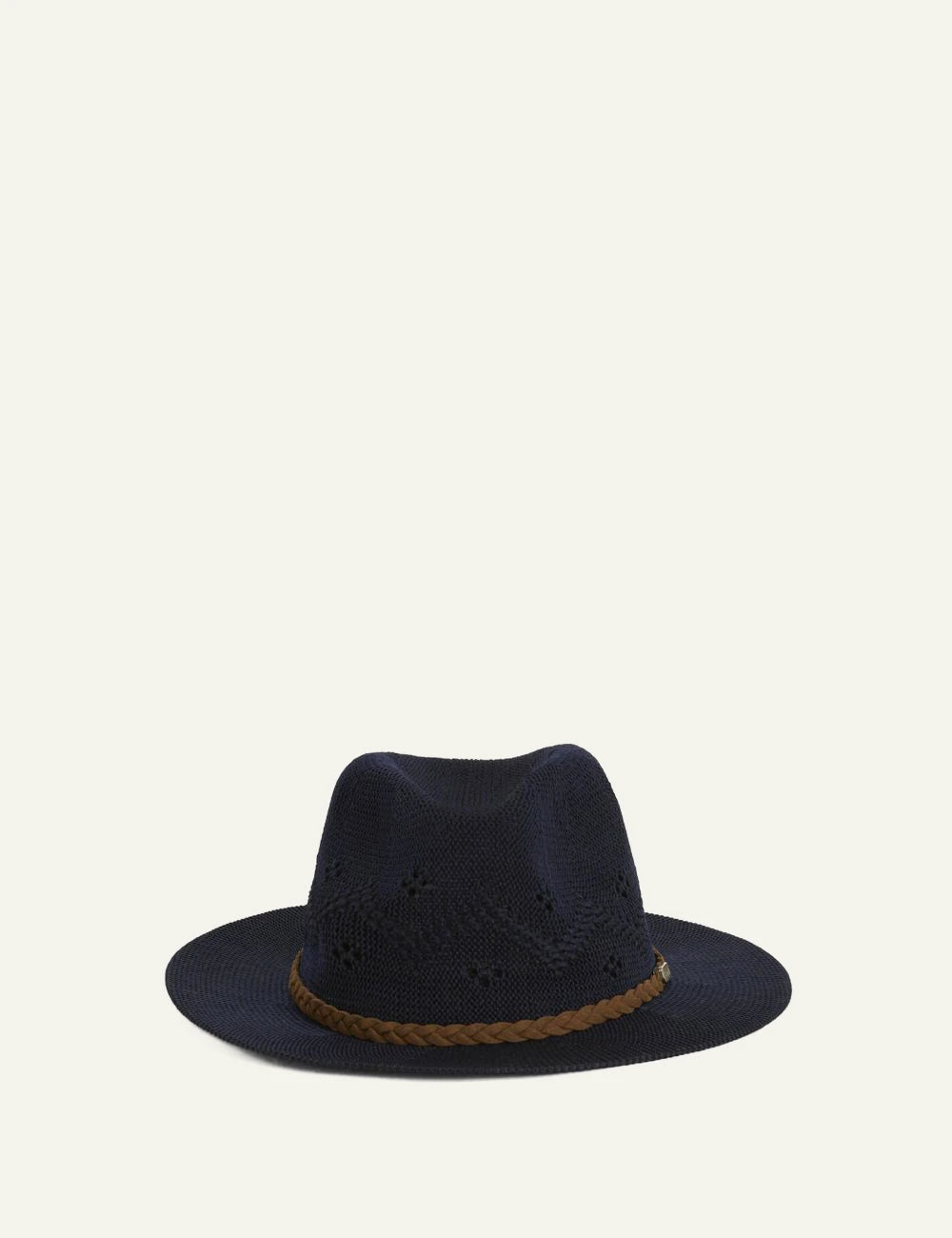 barbour straw hat navy braided band front view