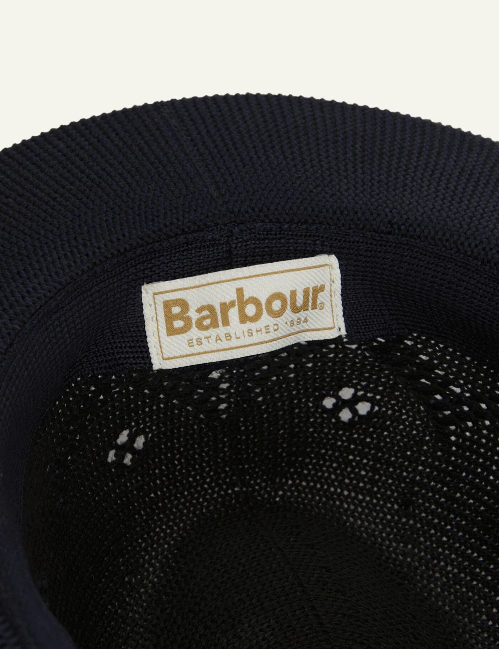 barbour straw hat navy braided band inside view