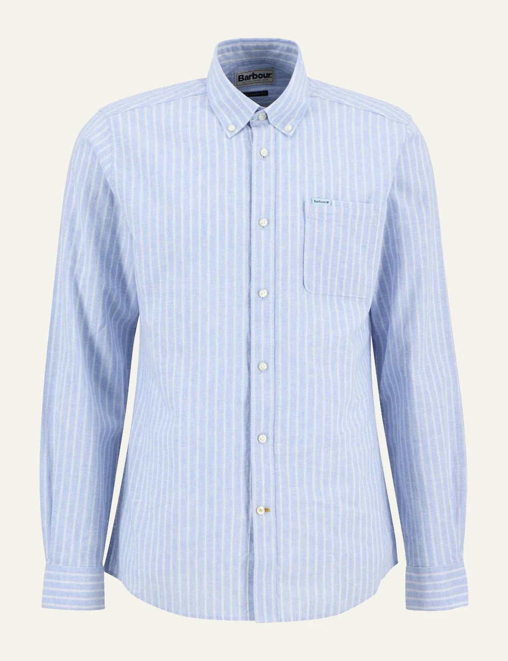barbour striped button down shirt light blue front flat view