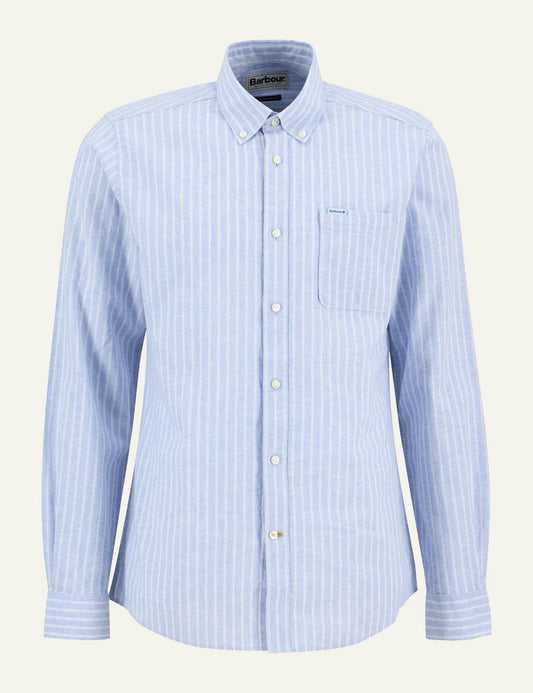 barbour striped button down shirt light blue front flat view
