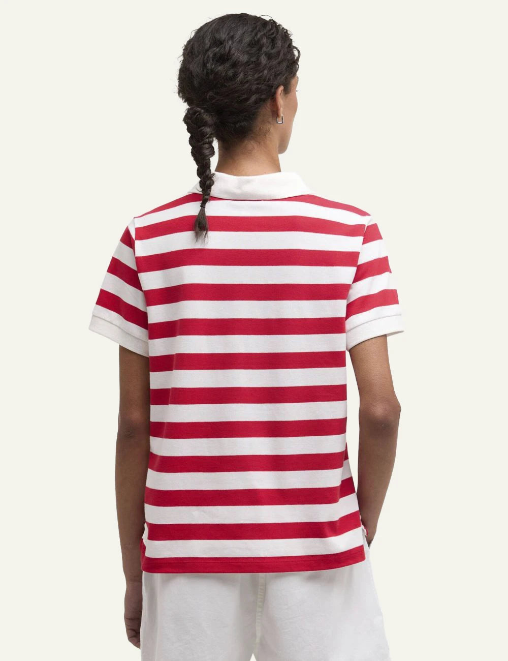 barbour red white striped polo shirt back model view