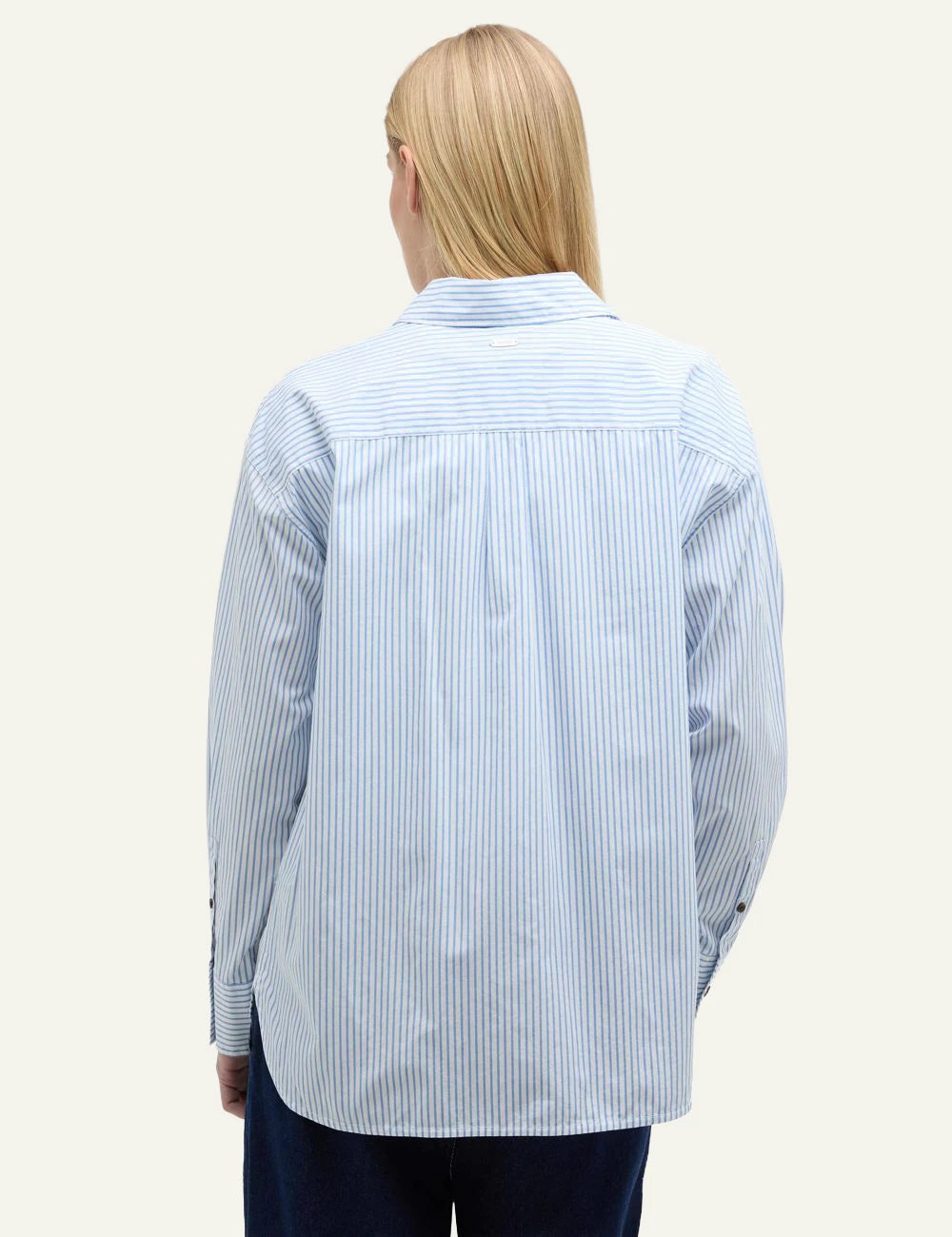 barbour striped shirt light blue white long sleeve back model view