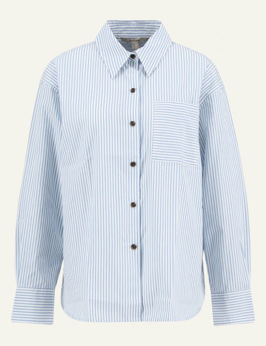 barbour striped shirt light blue white long sleeve front flat view