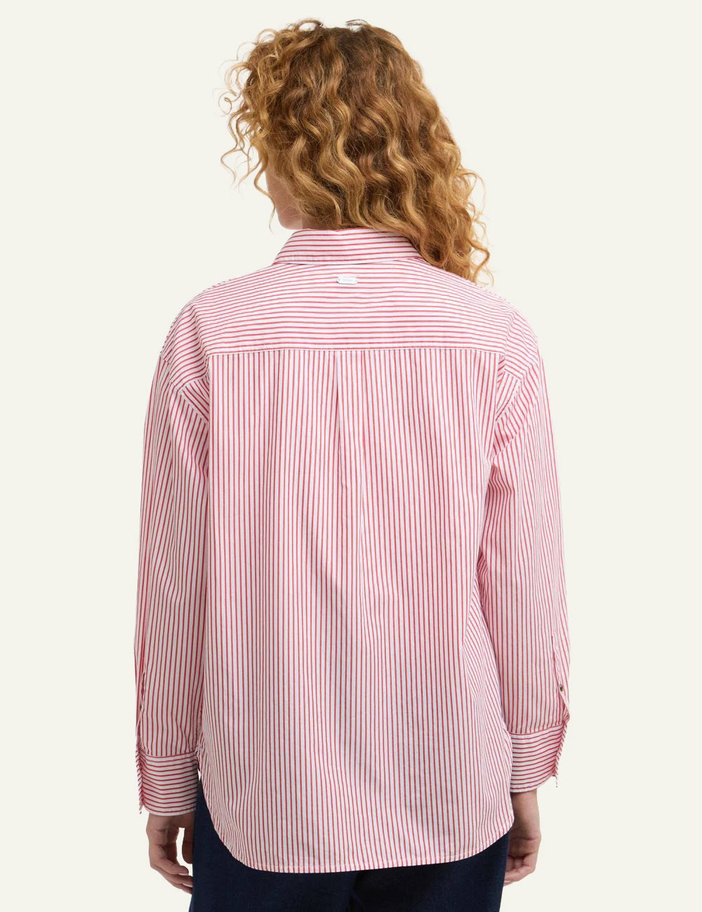 barbour striped shirt red white long sleeve back model view