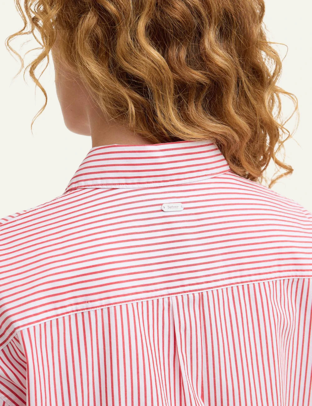 barbour striped shirt red white long sleeve detail view