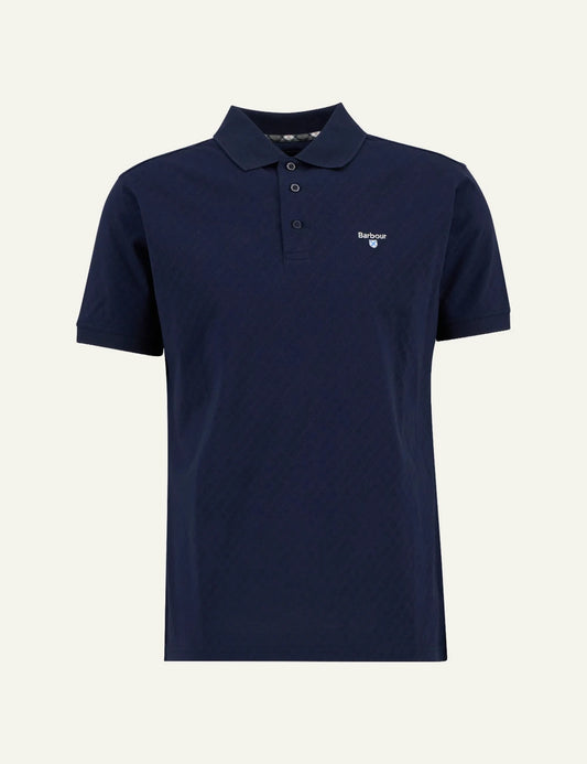 Barbour Sutton polo shirt navy tailored fit textured cotton logo chest front flat view