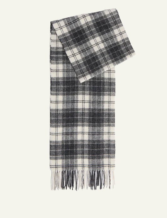 Barbour unisex grey and white tartan lambswool scarf