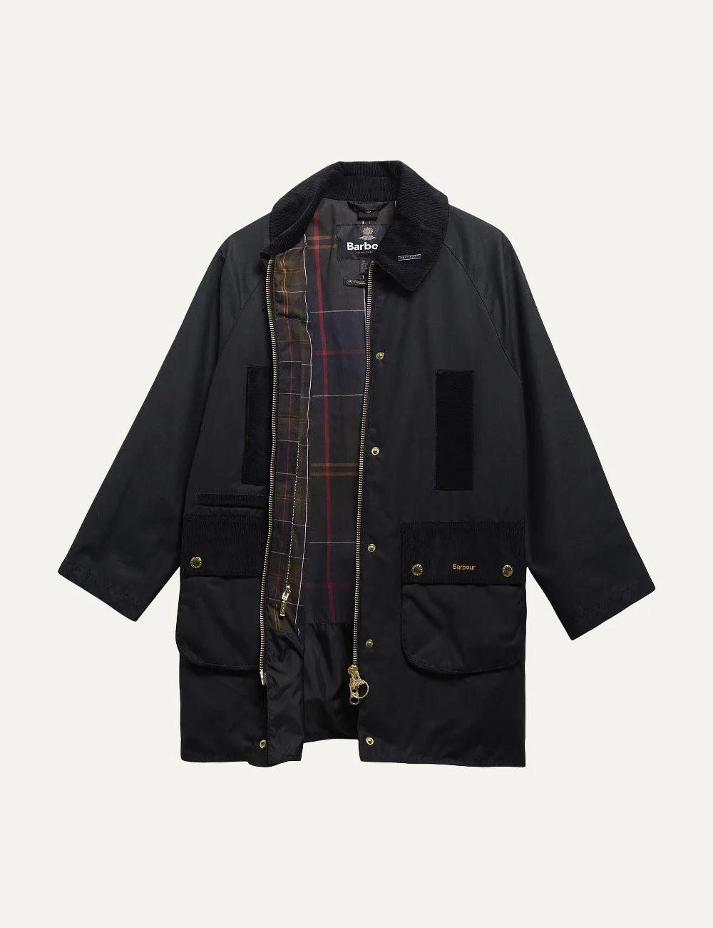 Barbour women Icons Modern Beaufort black waxed cotton jacket with corduroy collar tartan lining and utility pockets